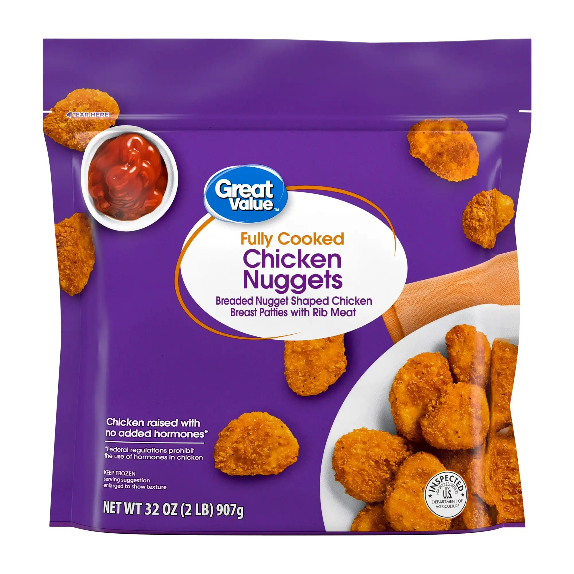 Повністю готові курячі нагетси Great Value, заморожені, 32 oz