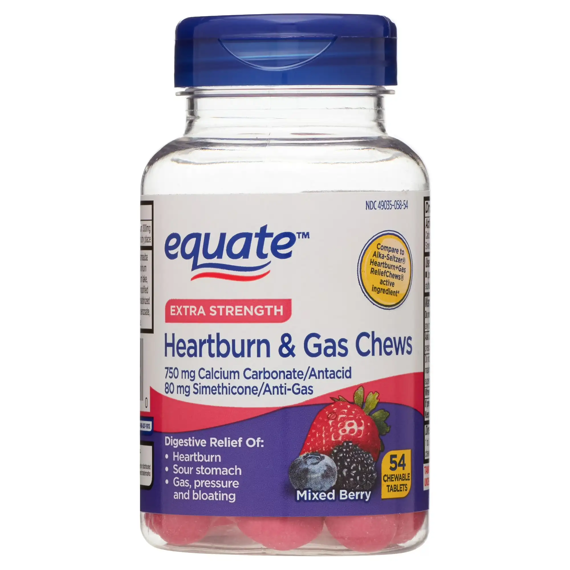 Жувальні таблетки Equate Extra Strength від печії та газоутворення